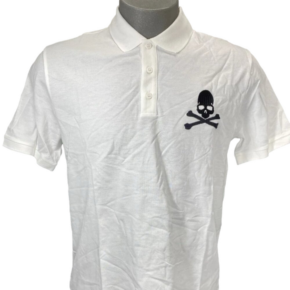 NEW PHILIPP PLEIN Men Polo Shirt White Size XL Embroidered Skull Bones Graphic - Picture 1 of 8